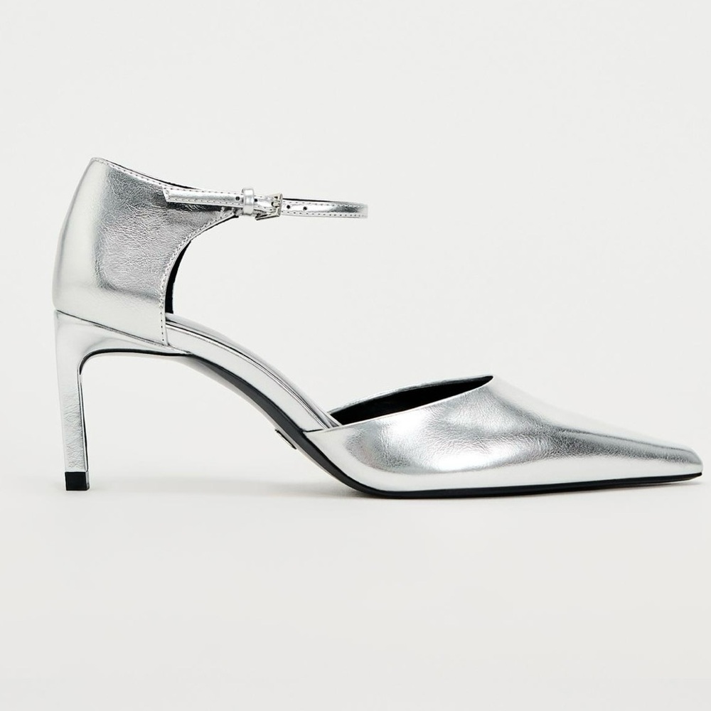 ZARA Silver Metallic Pumps Shoes Heels - NEW - 36
